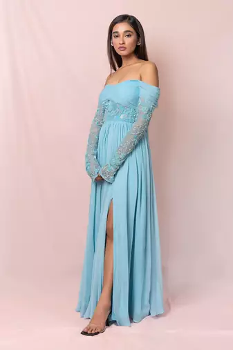 Liliane Sky Blue Off Shoulder Gown