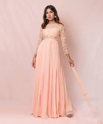 Nicolette Pink Full Sleeves Gown 1