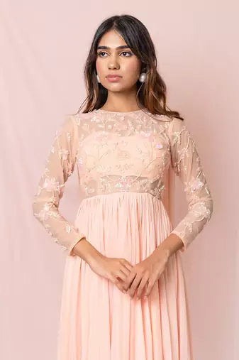 Nicolette Pink Full Sleeves Gown