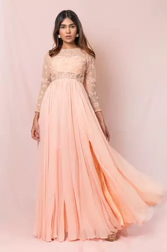 Nicolette Pink Full Sleeves Gown