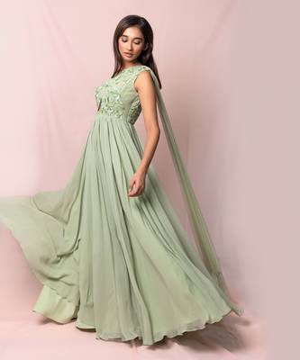 Marcella Pistachio Color One Shoulder Gown 5