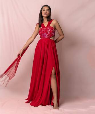 Ariana Red Georgette Gown 1