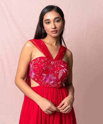 Ariana Red Georgette Gown 3