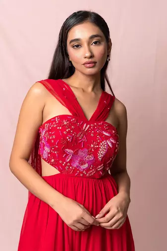 Ariana Red Georgette Gown