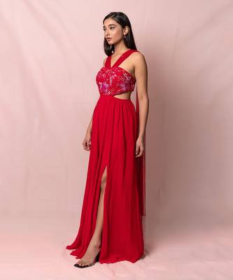 Ariana Red Georgette Gown 4