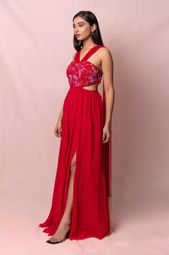 Ariana Red Georgette Gown