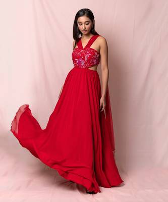 Ariana Red Georgette Gown 5