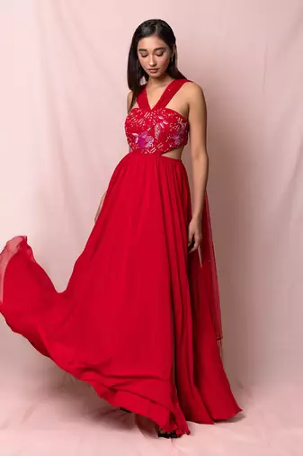 Ariana Red Georgette Gown