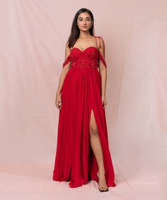 Alaia Red Hand Embroidered Gown 1
