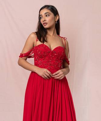 Alaia Red Hand Embroidered Gown 3