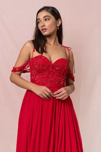 Alaia Red Hand Embroidered Gown