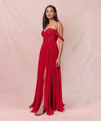 Alaia Red Hand Embroidered Gown 4