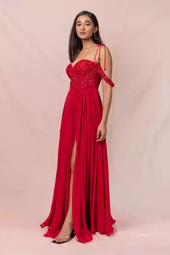 Alaia Red Hand Embroidered Gown