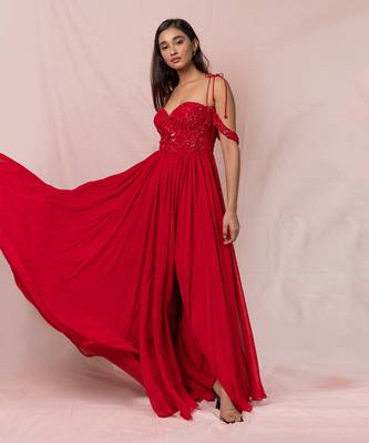 Alaia Red Hand Embroidered Gown 5