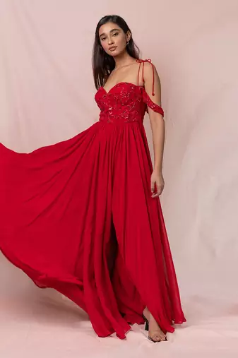 Alaia Red Hand Embroidered Gown