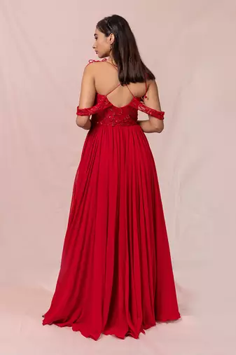 Alaia Red Hand Embroidered Gown