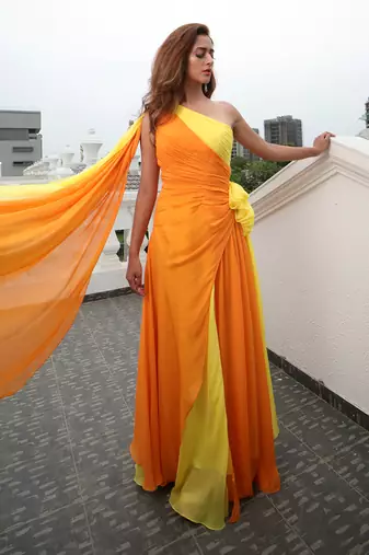 Loretta Tangerine And Yellow  Gown