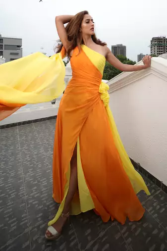 Loretta Tangerine And Yellow  Gown