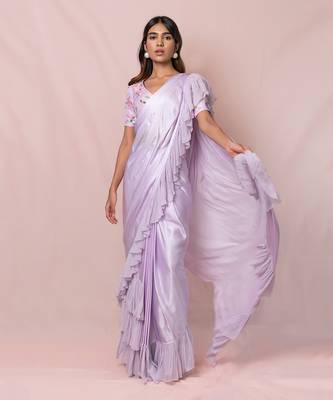 Anastasia Lavender Satin Georgette Pre- Stitched Saree 1