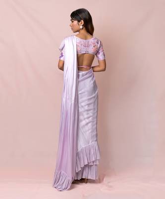 Anastasia Lavender Satin Georgette Pre- Stitched Saree 2