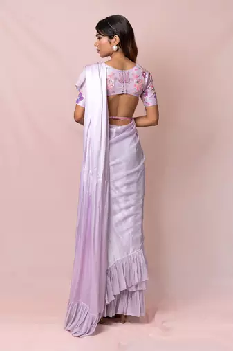 Anastasia Lavender Satin Georgette Pre- Stitched Saree