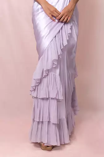Anastasia Lavender Satin Georgette Pre- Stitched Saree