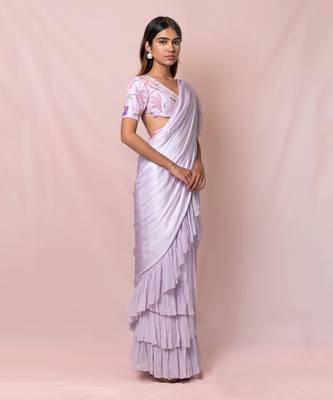 Anastasia Lavender Satin Georgette Pre- Stitched Saree 4