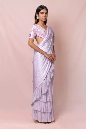 Anastasia Lavender Satin Georgette Pre- Stitched Saree