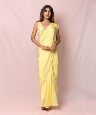 Helene Yellow Flat Chiffon Saree Set 1