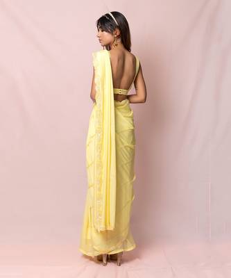 Helene Yellow Flat Chiffon Saree Set 2