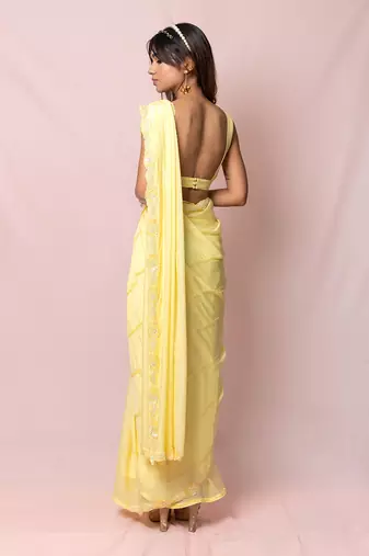 Helene Yellow Flat Chiffon Saree Set