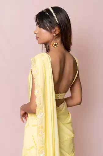 Helene Yellow Flat Chiffon Saree Set