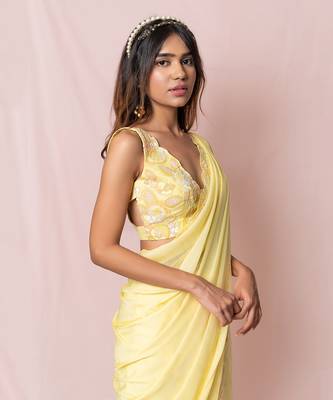 Helene Yellow Flat Chiffon Saree Set 4