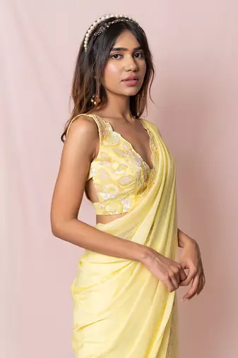 Helene Yellow Flat Chiffon Saree Set
