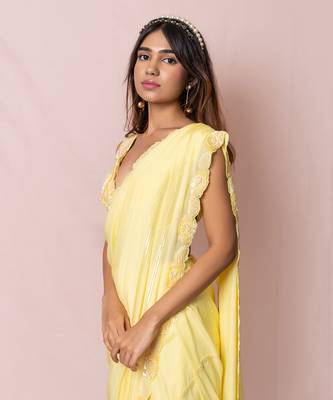 Helene Yellow Flat Chiffon Saree Set 5