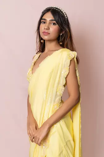 Helene Yellow Flat Chiffon Saree Set