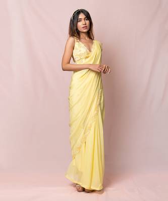 Helene Yellow Flat Chiffon Saree Set 6