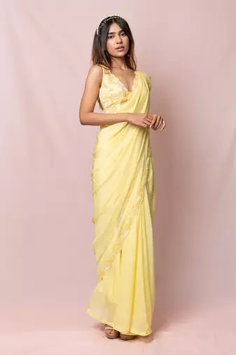 Helene Yellow Flat Chiffon Saree Set
