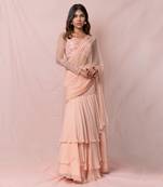 Annika Pink Georgette Three Tired Skirt With Draped Saree