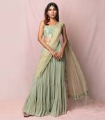 Meredith Pistachio Layered Skirt Saree Set