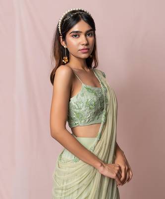 Meredith Pistachio Layered Skirt Saree Set 2