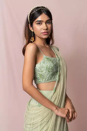 Meredith Pistachio Layered Skirt Saree Set