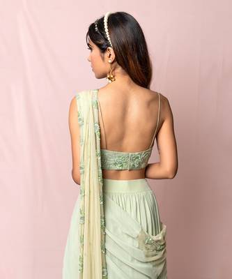 Meredith Pistachio Layered Skirt Saree Set 3