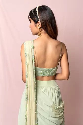 Meredith Pistachio Layered Skirt Saree Set