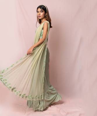 Meredith Pistachio Layered Skirt Saree Set 7