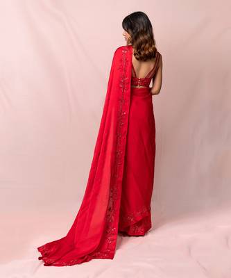 Cherie Red Satin Georgette Red Saree 2