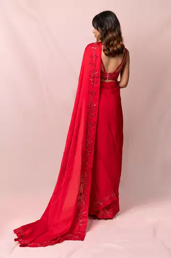 Cherie Red Satin Georgette Red Saree