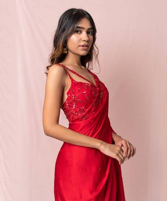 Cherie Red Satin Georgette Red Saree 3