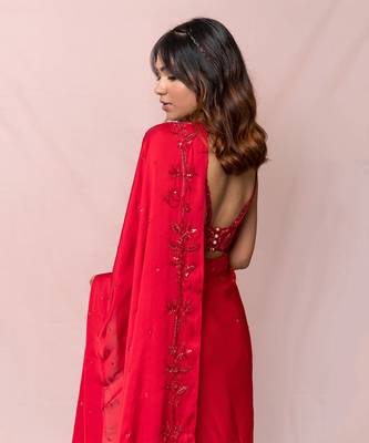 Cherie Red Satin Georgette Red Saree 5