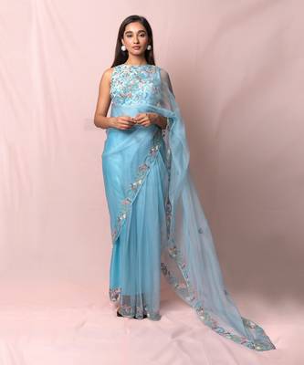 Mira Blue Organza Saree Set 1
